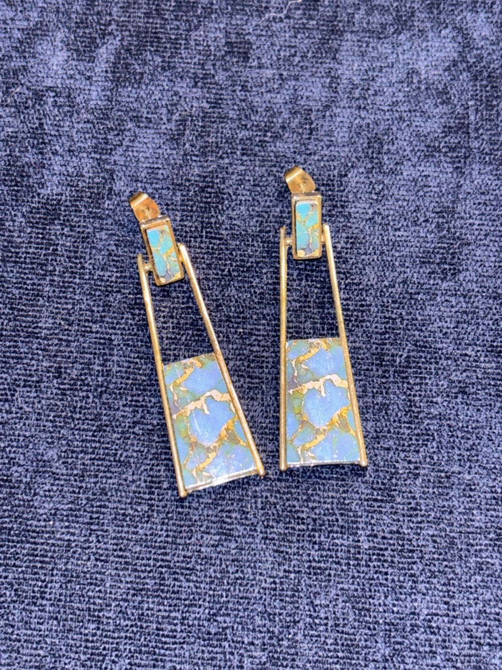 Gold-Tone Blue Opal Inlay Drop Earrings - Women's Jewelry